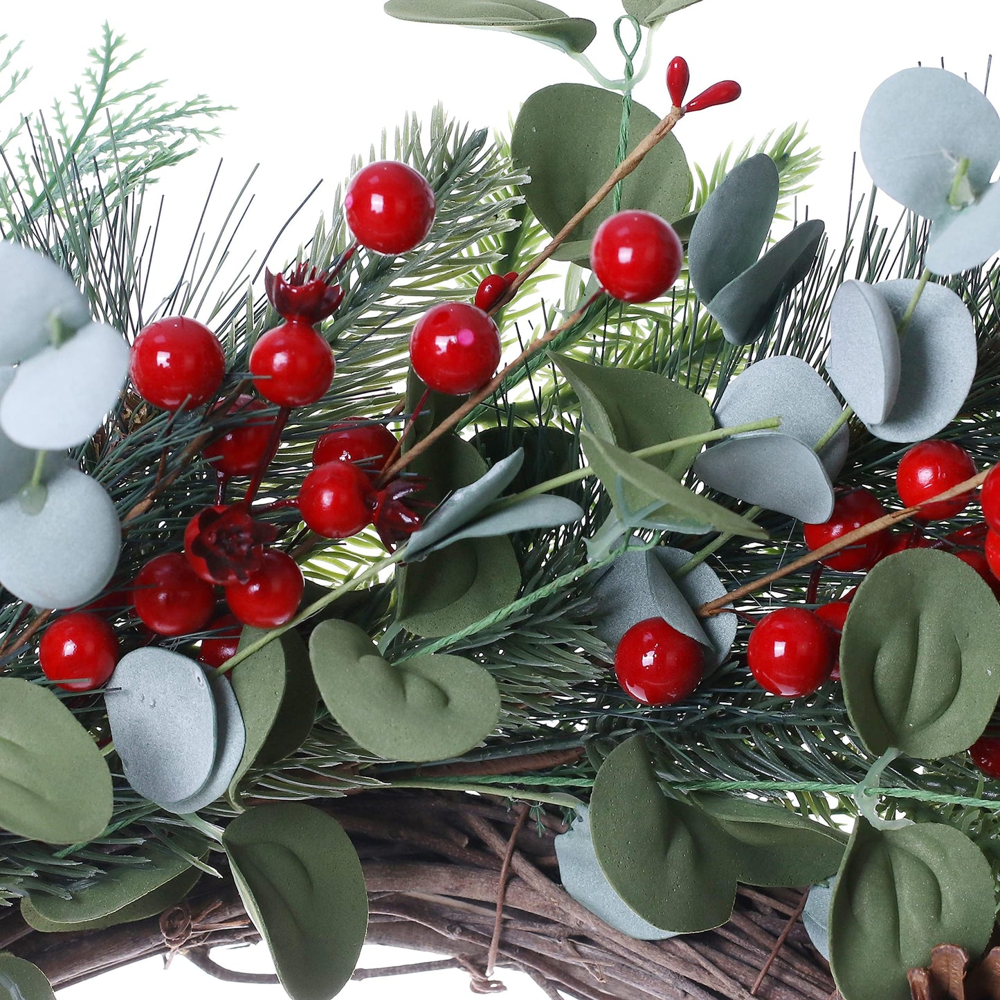 DIYFLORU 20 Inches Christmas Wreath Winter Wreaths Artificial Christmas Wreaths for Front Door Christmas Berry Wreath with Pine Needles Pine Cones Red Berries for Home Window Porch Winter Decorations