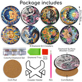 8 PCS Sun and Moon Diamond Art Coasters-Sun Diamond Painting Coasters Kits with Holder, DIY Moon Coaster Kit with Cork Bases for Adults Beginners as Gift Home Decors HITO