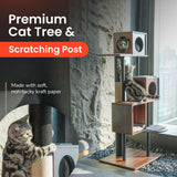 KONELCARE Modern Cat Tree-Sleek Wooden Furniture-Style Tower(60") Blends with Home Decor, Tallest Scratching Post(48"), 3 Cat Condos for Multi-Cat Harmony & Comfort KONELCARE