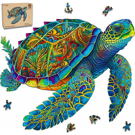 MYS Aurora Wooden Puzzles, Sea Turtle Jigsaw Puzzles 200 Pieces, Unique Shaped Wooden Puzzle for Adults and Kids, Birthday Gift Family Game 9.2 x 11.2 Inch Mys Aurora
