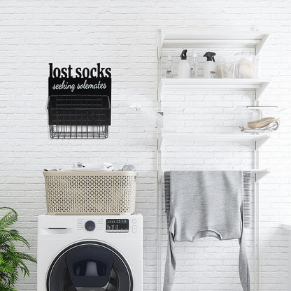 EVA murmure Cutout Letters Lost Socks - Laundry Room Organization, Farmhouse Laundry Room Decor and Accessories - House Decor Rustic Wooden Laundry Sign Wall Decor with Attached Basket - Blac - WoodArtSupply