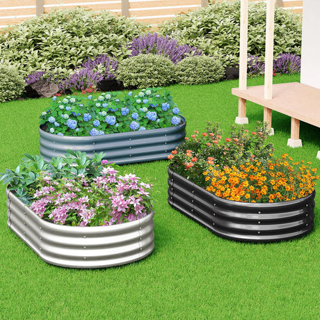 zizin 2 Pack Galvanized Raised Garden Bed Metal Oval Raised Garden Beds Outdoor Planter Box for Vegetables (6x3x1FT, Silver) zizin