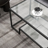 Kebynti 42" Rectangular Glass Coffee Table for Living Room, 2-Tier Center Tea Table with Metal Frame for Small Space, Apartment, Office (Black) Kebynti