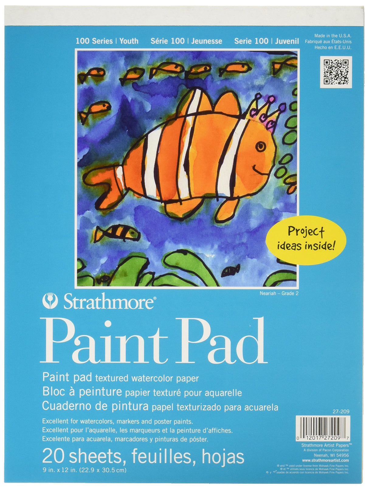 Strathmore (27-209 100 Series Youth Paint Pad, 9 by 12", 20 Sheets, White, 9x12 Strathmore