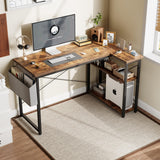 Grandder L Shaped Computer Desk with Reversible Shelves, 40 Inch Small Corner Desk with Storage Bag, Gaming Desk Computer Table Study Writing Desk for Home Office Small Space, Rustic Brown Grandder