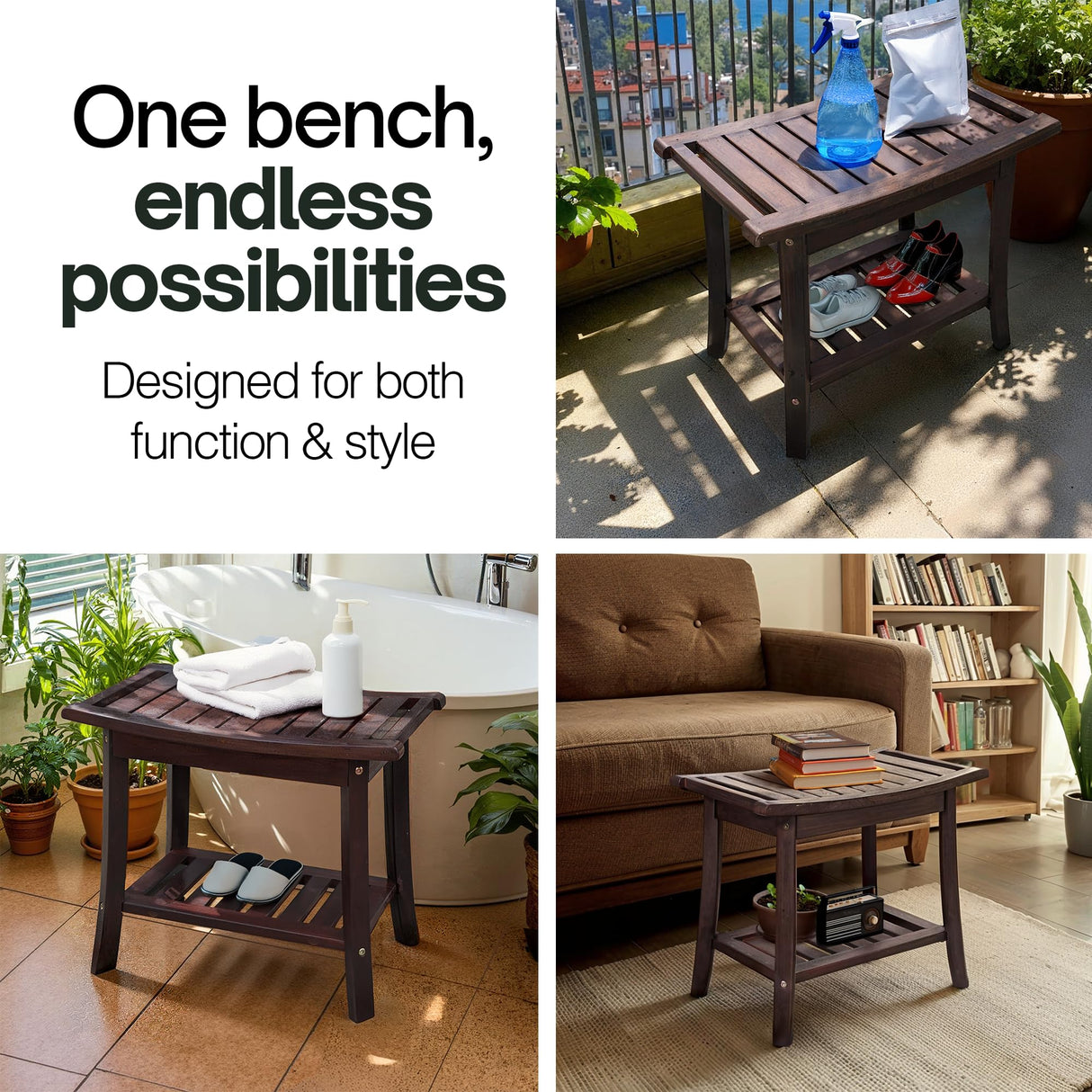 Tranquillo Wood Shower Bench, Shower Stool Wood – Sealed Wooden Seat with Storage Shelf, Non-Slip Foot Stool Foot Rest Durable Shower Chair for Inside Shower, Storage Bench for Home Use Tranquillo