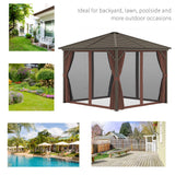 Outsunny 10' x 10' Hardtop Gazebo with Curtains and Netting, Permanent Pavilion Metal Single Roof Gazebo Canopy with Aluminum Frame and Hooks, for Garden, Patio, Backyard, Dark Brown Outsunny