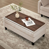 Pingliang Home 101" Convertible Sectional Sofa with Ottoman Coffee Table, Modern Linen Fabric U-Shaped Couch with Storage Pocket, 4 Seat Sofa Couches for Living Room, Apartment, Office, Beige Pingliang Home