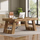 Tribesigns 63 Inches Wood Executive Desk, Large Home Office Computer Desk with Double Pedestal, Industrial Study Writing Table, Business Workstation for PC Laptop, Rustic Brown Tribesigns