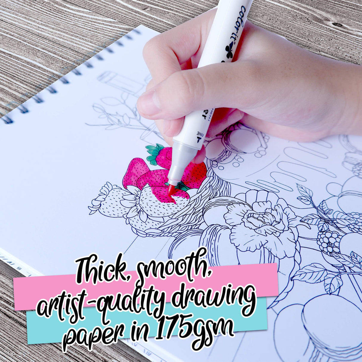 ColorIt Delightful Desserts and Sweet Treats Adult Coloring Book - 50 Single-Sided Designs, Thick Smooth Paper, Lay Flat Hardback Covers, Spiral Bound, USA Printed, Desserts Coloring Pages ColorIt