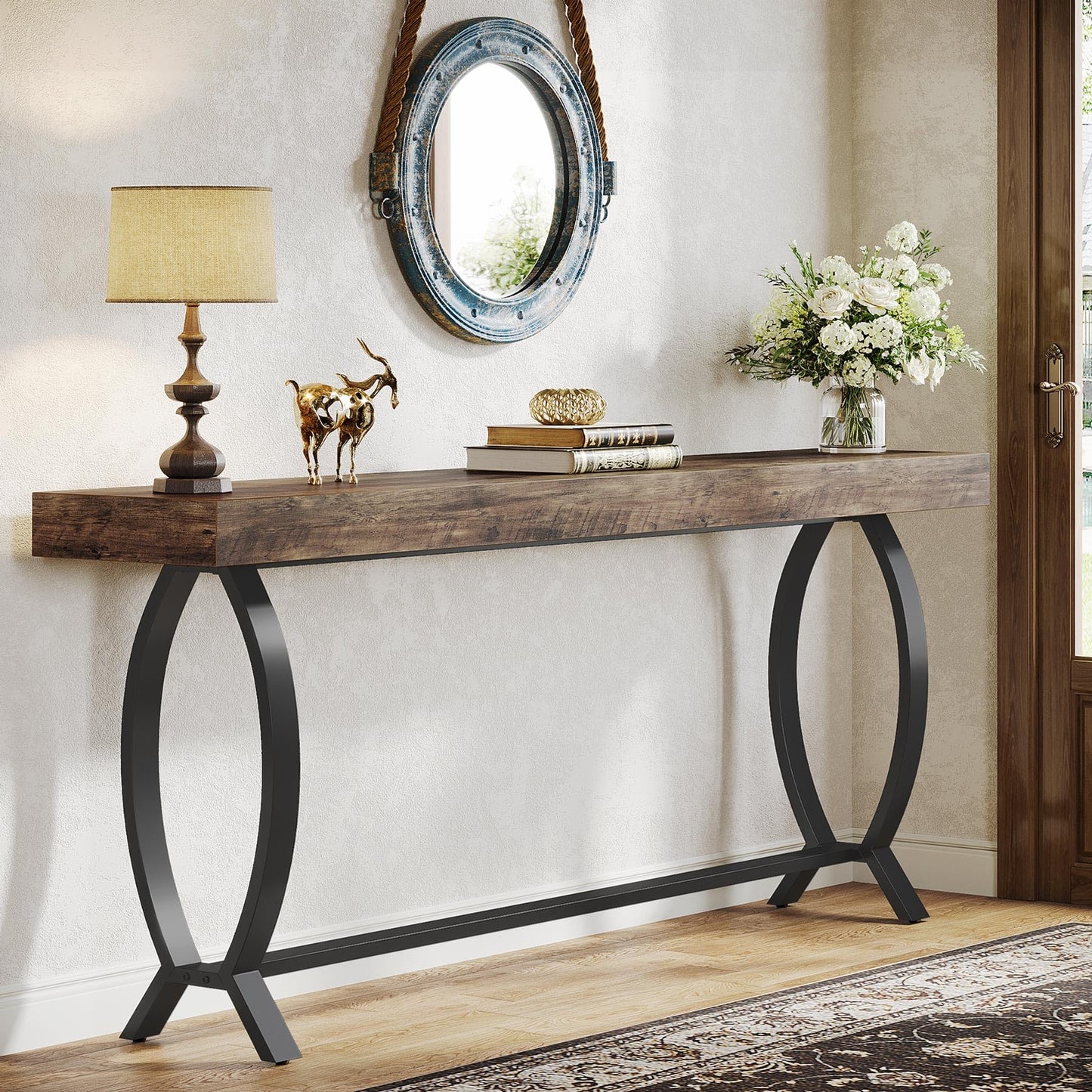 Tribesigns Console Foyer Table for Entryway: 70.87-Inch Narrow Long Entryway Entry Table, Farmhouse Sofa Table Behind Couch with Metal Legs, Entrance Table for Hallway, Living Room - WoodArtSupply