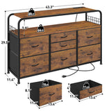 EnHomee Dresser for Bedroom with LED Lights & Charging Station, 7 Drawer Dresser with Open Shelf, Fabric Bedroom Dressers & Chest of Drawers for Closet, Entryway, Hallway, 4 Hooks, Rustic Brown EnHomee