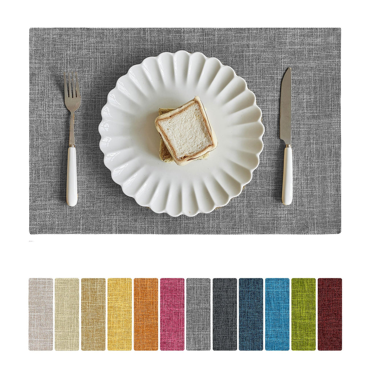 Softalker Faux Linen Placemats Set of 4-12 x 18 Inch, Heat Resistant Double Layered Durable Burlap Farmhouse Place Mats, Non-Slip Washable Rustic Table Mats for Dining, Kitchen, Party（Light Grey Softalker