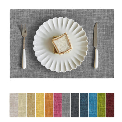 Softalker Faux Linen Placemats Set of 4-12 x 18 Inch, Heat Resistant Double Layered Durable Burlap Farmhouse Place Mats, Non-Slip Washable Rustic Table Mats for Dining, Kitchen, Party（Light Grey