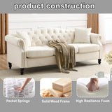 amervanito 2 Piece Modern Beige Velvet 79" 3-Seater Sofa Sets, Chesterfield Button Tufted Nailhead Combination Couch with 4 Pillows, Trimming Curved Backrest & Rolled Arm Sofa for Living Room amervanito