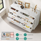 YITAHOME 6-Drawer Dresser with Built-in Power Outlet, Wood TV Stand with 6 Large Drawers and Bar Handles, White Dresser Chest of Drawers for Living Room, Hallway, Entryway YITAHOME