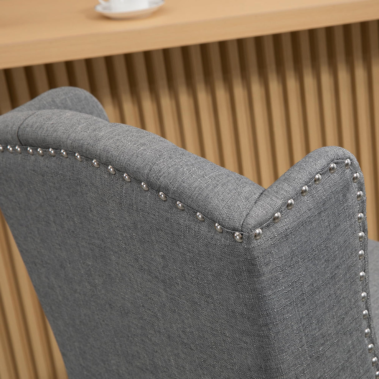 HOMCOM Counter Height Bar Stools Set of 2, 27" Seat Height Upholstered Barstools, Farmhouse Kitchen Island Stools with Nailhead-Trim, Tufted Back and Wooden Legs, Light Gray HOMCOM