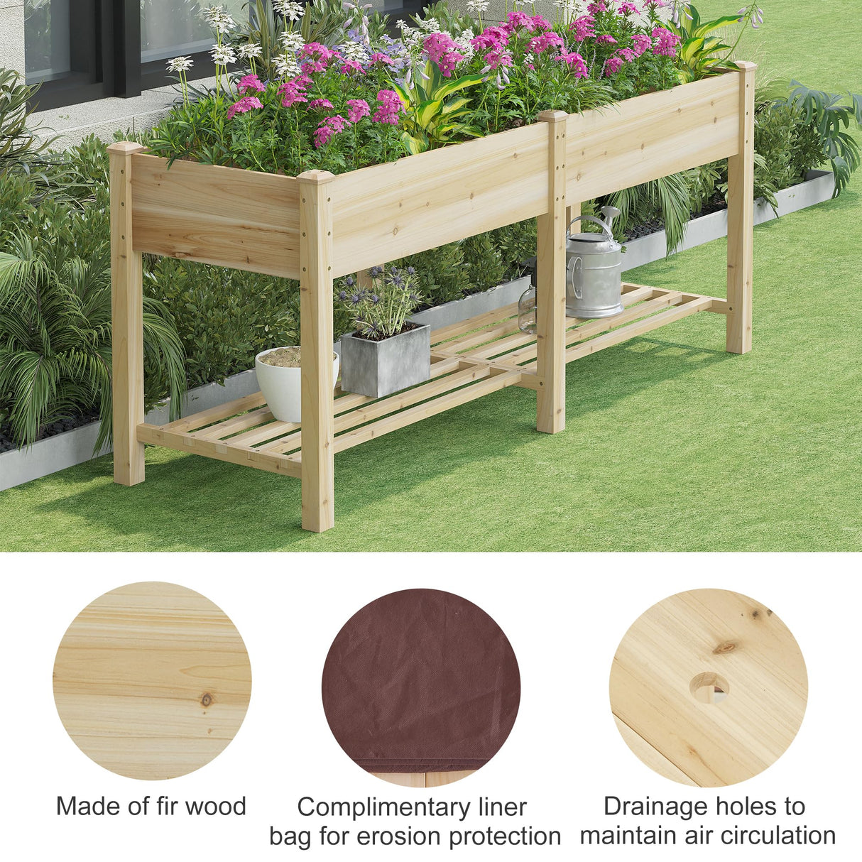 FILWH Raised Garden Bed with Legs Elevated Wooden Planter Box Stand Large Planter Stand Box for Fruits Vegetables Flowers with Divider with Bag - 72 * 24 * 30.5IN FILWH