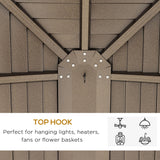 Outsunny 10' x 14' Hardtop Gazebo Canopy with Galvanized Steel Roof, Aluminum Outdoor Pavilion Gazebo with Top Hook, Netting, and Curtains for Patio, Garden, Backyard, Deck, Brown Outsunny