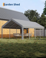 GarveeLife 13x25 Ft Carport with 10 Sandbags, Car Port with 220g PE Tarp, 2 Roll-Up Doors, and 4 Windows, for Full-Size Pickups, Bass Boats, Tractors, and SUVs, Gray GarveeLife