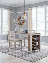 Signature Design by Ashley Skempton Farmhouse 36" Counter Height Dining Table with Storage & Wine Rack, Whitewash Signature Design by Ashley