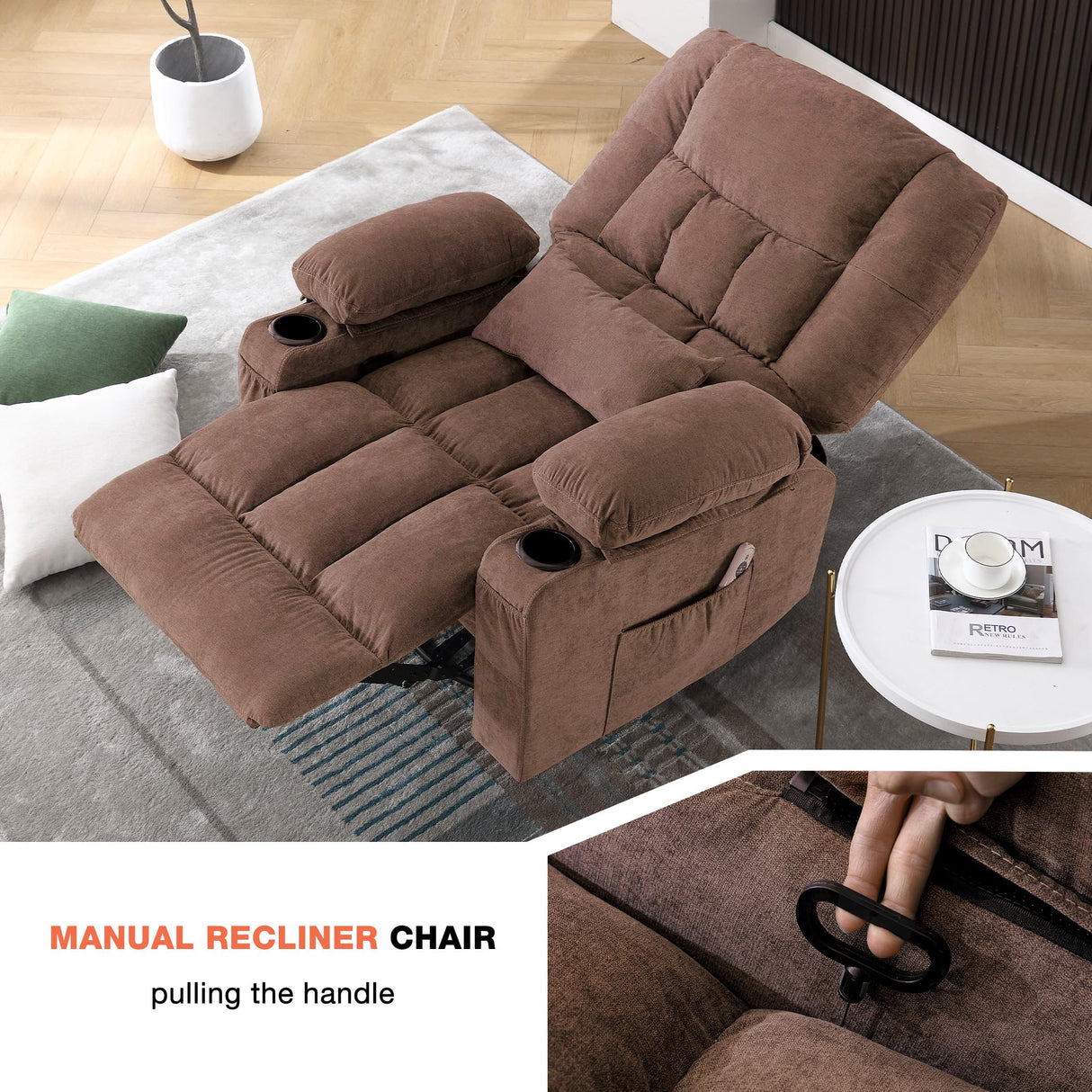 Massage Swivel Recliner Chair with Vibration Massage and Lumbar Heating for Adults,Oversized Rocker Recliner Single Sofa with Side Pocket,Two Cup Holders and USB Charge Port for Living Room MAHOMICO