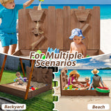 Yaheetech 53× 44.5in Wood Sand Box for Kids Ages 3-8, Sandboxes for Backyard Patio Garden Beach Outdoor Play Use, w/Fabric Liner Funnel Chutes Spinning Wheel & 2 Storage Compartments Yaheetech