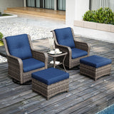Joyside 5 Piece Outdoor Patio Furniture Set Wicker Conversation Bistro Set Swivel Rocking Chairs with Side Table and Ottomans for Backyard, Porch, Deck(Mixed Grey/Blue) Joyside