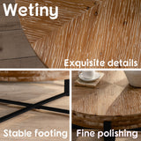 31.29" Modern Retro Splicing Round Coffee Table,Fir Wood Table Top with Black Cross Legs Base Wetiny