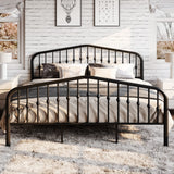 Victorian-Style King Size Metal Platform Bed Frame with Wrought Iron Headboard and Footboard in Black SHA CERLIN