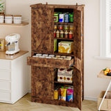 BORNOON Pantry Organizers and Storage Cabinet, 70” Barn Door White Kitchen Cabinet with Drawers and Adjustable Shelf, Tall Pantry for Kitchen, Dining Room, Living Room BORNOON