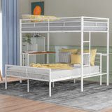 Merax Twin Over Full Metal Bunk Bed Frame, Loft Platform with Desk, Mattress Foundation with Steel Slat for Bedroom, Metallic White Merax