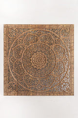 Queen Wood Carved Mandala Headbaord, Handcrafted Bedroom Furniture in Reclaim Teak, Durable Wall Art Hanging from Thailand, Stained in Brown, 60 in Siam Sawadee