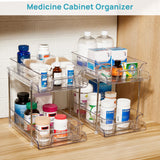 Vtopmart 4 Pack 2 Tier Bathroom Under Sink Organizers and Storage, Clear Kitchen Pantry Organization, Pull Out Medicine Cabinet Organizer with Movable Dividers Vtopmart