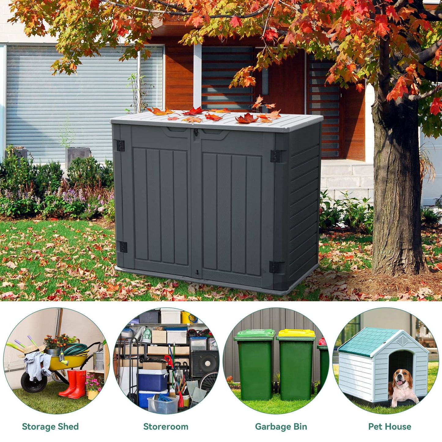 YITAHOME Outdoor Resin Storage Sheds, 39 in Height Lockable Waterproof Horizontal Shed w/o Shelf，Easy to Assemble Shed Storage for Garden Tools, Dark Gray - WoodArtSupply