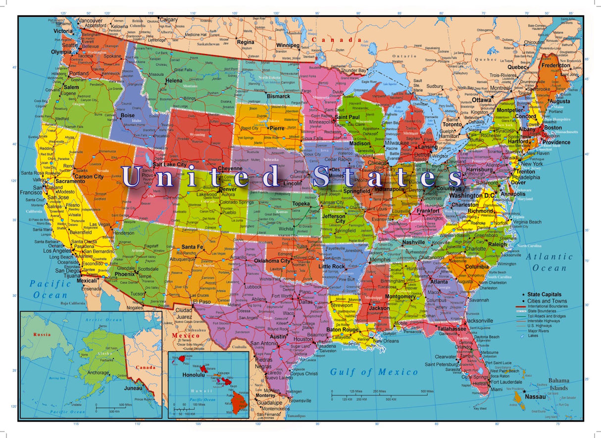 United States of America 1000 Piece Map Jigsaw Highways Rivers Capitals Hennessy Puzzles