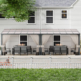 RTDTD 10' x 24' Gazebo，Hard Top Lean to Gazebo Wall Mount Heavy Hardtop Gazebo Outdoor Pergola with Curtains and Netting for Patio Garden Lawn Backyard Deck (Brown) RTDTD