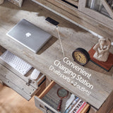 RedLemon 60" Farmhouse L Shaped Desk with Hutch, Wood Home Office Executive Desk with Drawer, Charging Station, File Drawer, Storage Cabinet, Rustic Writing Computer Desk (Light Rustic Oak) RedLemon