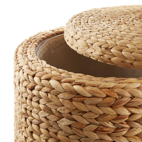 Casafield 17" Round Storage Ottoman with Lid - Natural, Handwoven Water Hyacinth Footstool for Living Room, Bedroom, Bathroom, Home Office Casafield