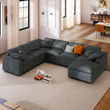 129" Oversized Modular Sectional Sofa L Shaped Modern Couch with Ottoman, Deep Seat and Wide Chaise for Living Room Merax