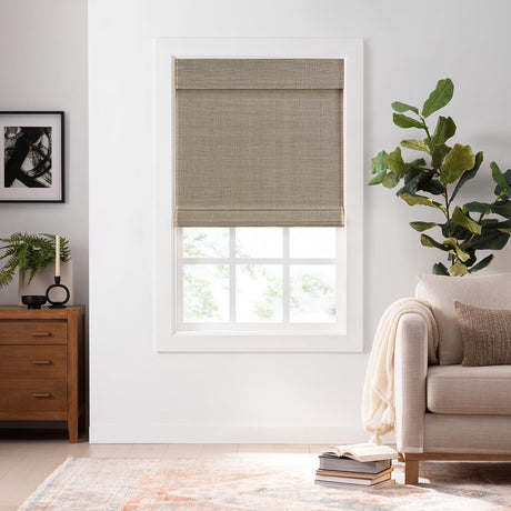 ECLIPSE Bamboo Roman Shades for Windows 36 in Wide x 72 in Long, Semi-Privacy Light-Filtering Cordless Blinds Bedroom, Living Room, Safe for Kids & Pets, Easy Mounting Interior Blinds, Natural/Black Eclipse
