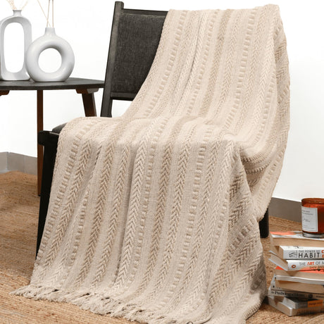 RAJRANG Farmhouse Throw Blanket Boho Living Room Decor Brown Cotton Stripe Cozy Bed Blankets with Fringe Soft and Luxury for Couch 50 x 60 Inches Warm Sand RAJRANG