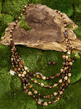 MINACHI Vintage Retro Wooden Beaded Multi Layered Long Necklace with Bonus Earrings, Women's Gift MINACHI