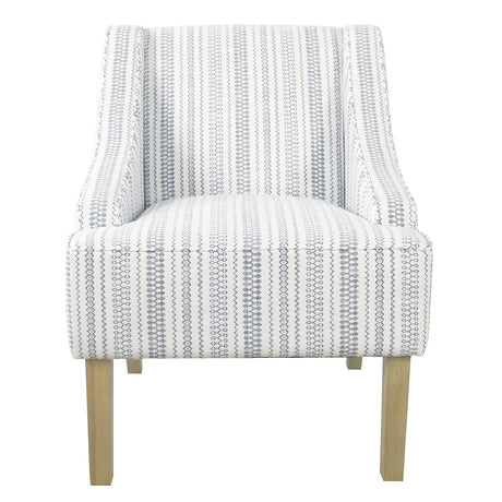 HomePop Velvet Swoop Arm Accent Chair, Blue Farmhouse Stripe HomePop