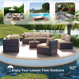 ALAULM 9 Pieces Patio Furniture Set Outdoor Sectional Sofa Sets Brown PE Rattan Patio Conversation Sets w/8 Sand Seat Cushions and 1 Coffee Table ALAULM