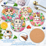 Bowetile 6PCS Flowers Diamond Art Painting Coasters Kit with Holder, Cat Diamond Art Kits for Adults Beginners, Dog Gem Art Kits for Adults, Arts and Crafts Kits for Adults for Home Decor Bowetile
