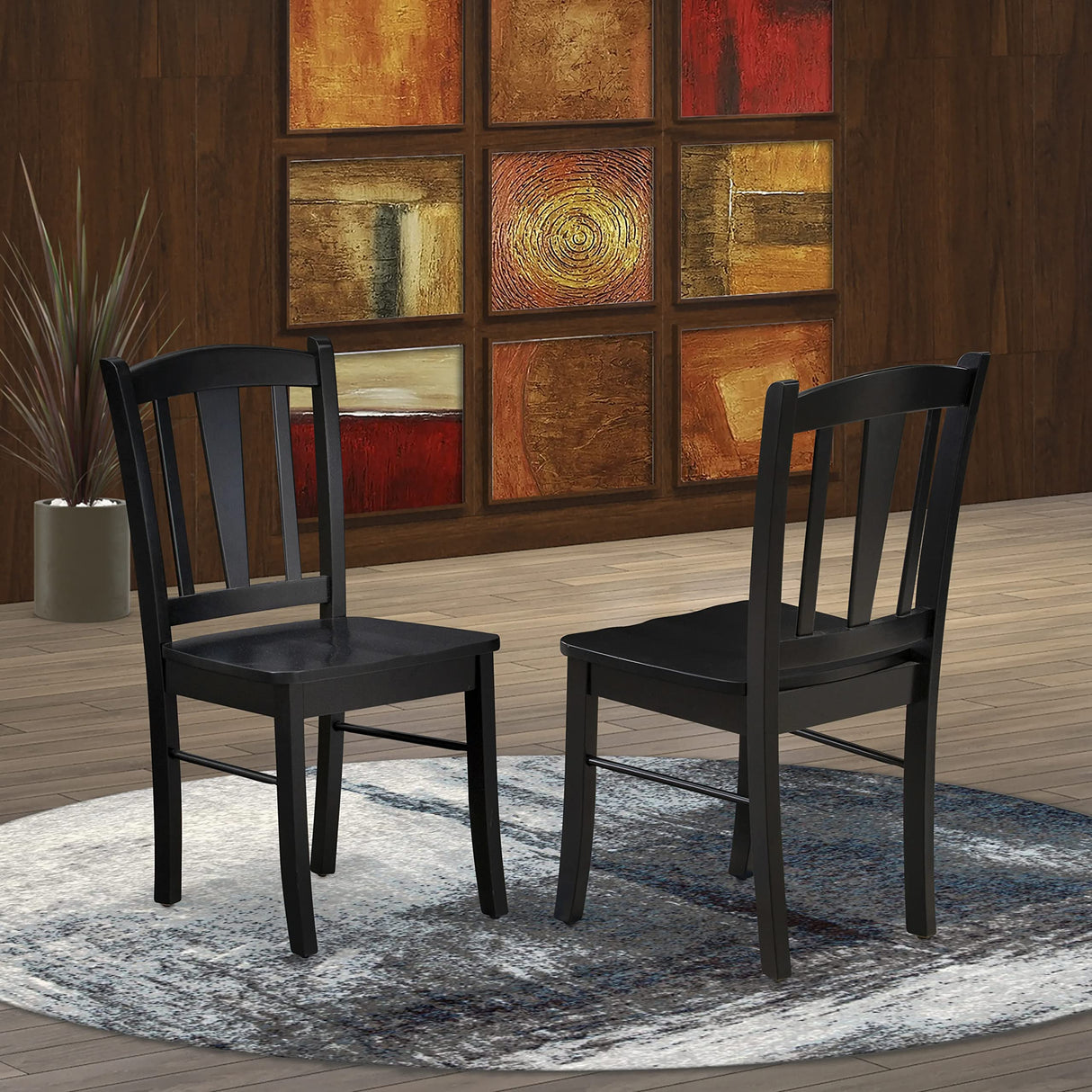East West Furniture DLC-BLK-W Dublin Kitchen Dining Chairs - Slat Back Wood Seat Chairs, Set of 2, Black East West Furniture