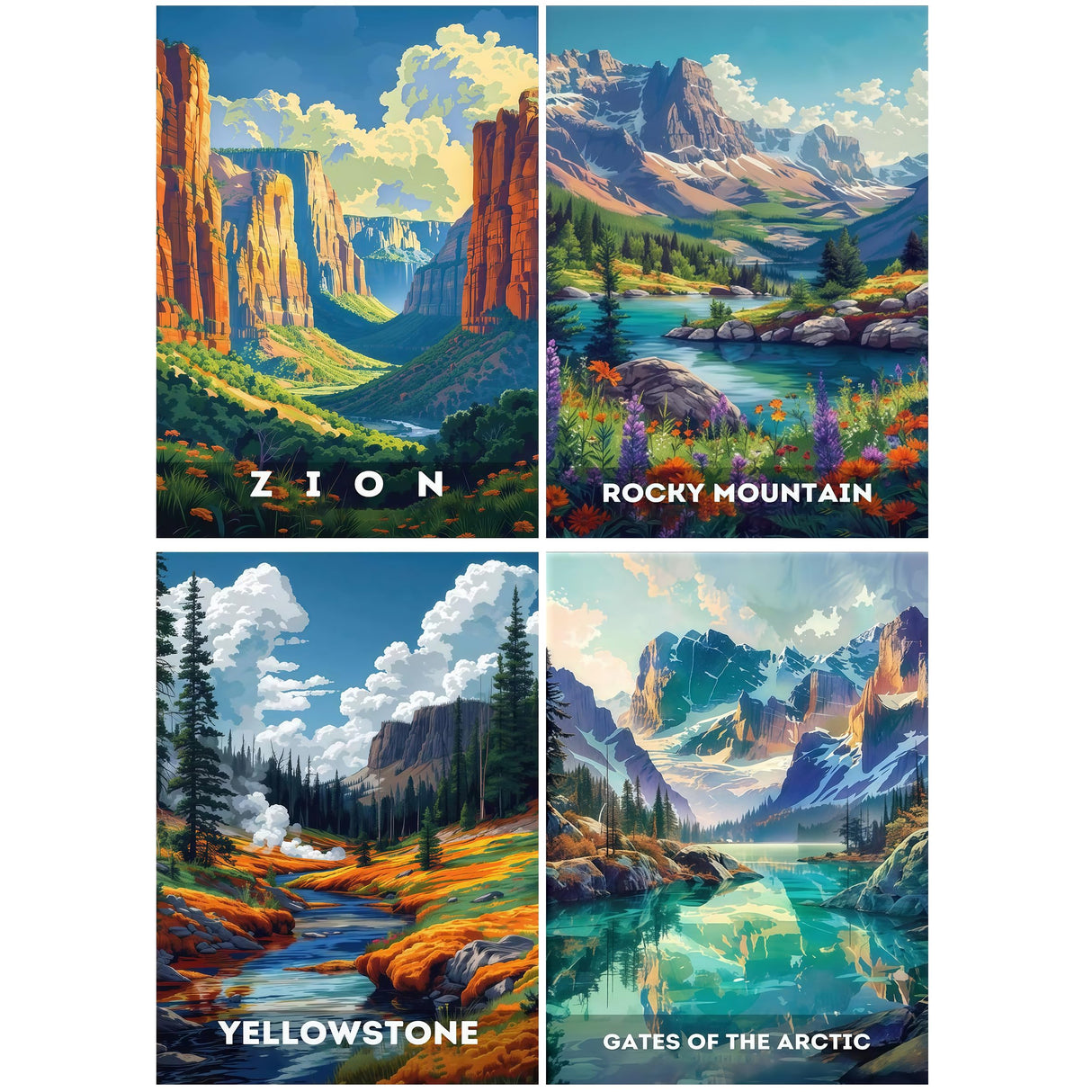 NEGEKFKX 4 Pack National Parks Diamond Art Kits for Adults Beginners,Zion Yellowstone Diamond Painting Kits for Adults,5D Full Drill DIY Diamond Dot Gem Art Kit Wall Home Decor Arts Craft 16x12 inch NEGEKFKX