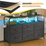EnHomee Dresser for Bedroom, Black Dresser for Bedroom with 7 Drawers, Bedroom Dresser with LED Lights & Charging Station, Fabric Dressers & Chest of Drawers for Closet, TV Stand for 45" TV, 4 Hooks EnHomee