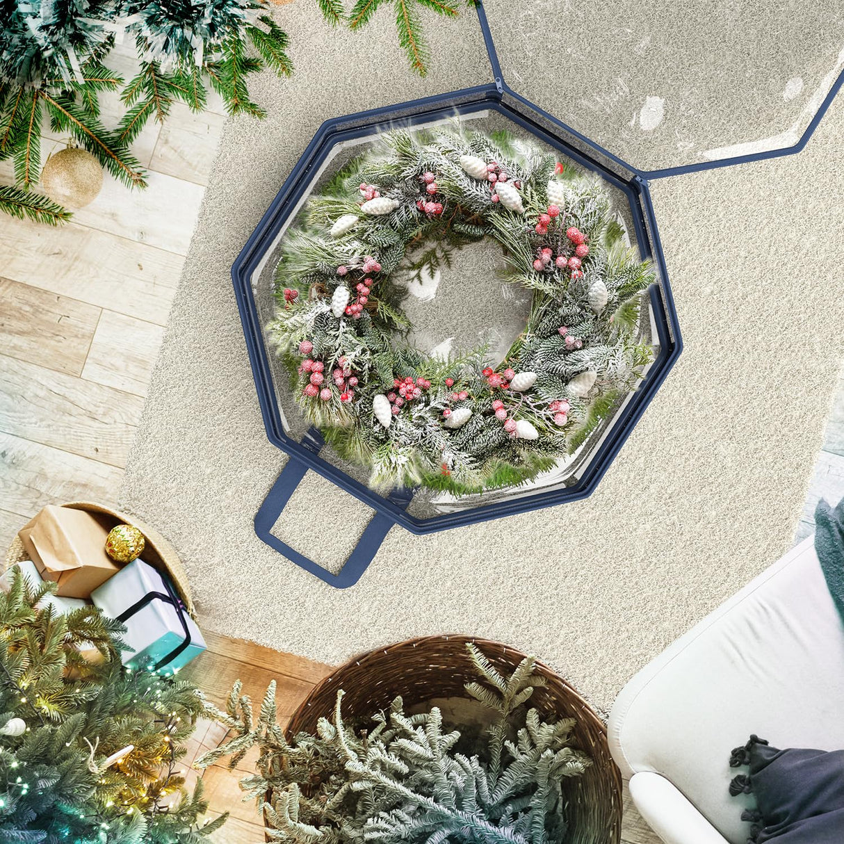 Hearth & Harbor Wreath Storage Container - Clear Christmas Wreath Storage Bag, Dual Zipper and Handles - 30" Premium Wreath Storage Organizer Box Hearth & Harbor